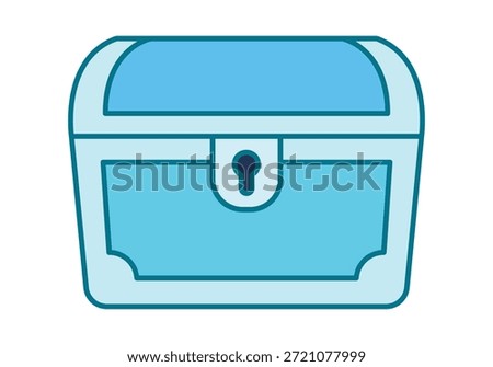 Blue treasure chest locked with a lock on a white background