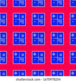 Blue Treasure map icon isolated seamless pattern on red background.  Vector Illustration