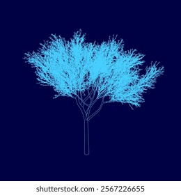 Blue tree with a blue background. The tree is the main focus of the image. The blue color of the tree and the background creates a calming and serene mood