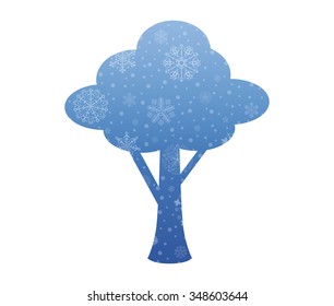 blue tree christmas icon with snow
