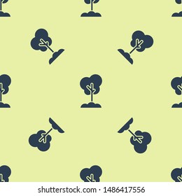 Blue Tree in the ground icon isolated seamless pattern on white background. Forest symbol.  Vector Illustration