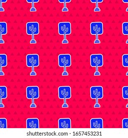 Icono del árbol azul aislado sin fisuras en el fondo rojo. Símbolo de bosque.  Ilustración vectorial