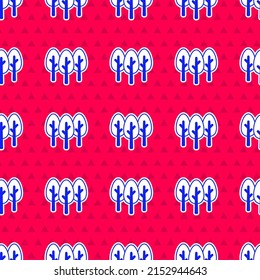 Blue Tree icon isolated seamless pattern on red background. Forest symbol.  Vector