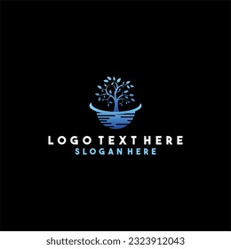 blue tree logo in the middle of the island isolated on white baground
