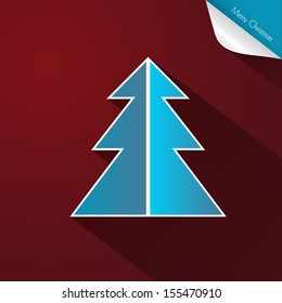 Blue Tree Made from Paper on Dark Red Background, Merry Christmas Theme