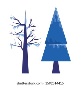 Blue tree and pine tree with snow design, Winter season merry christmas decoration card invitation celebration and holiday theme Vector illustration