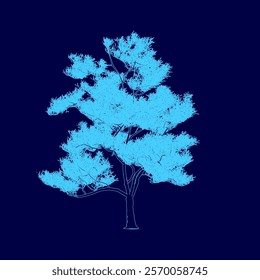 Blue tree is shown on a dark blue background. The tree is the main focus of the image, and it is a stylized representation of a tree