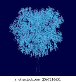 Blue tree with a blue sky background. The tree is the main focus of the image. The blue color of the tree and the sky creates a calming and peaceful mood