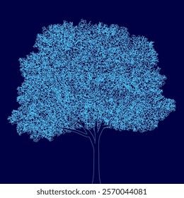 Blue tree with a blue sky background. The tree is the main focus of the image. The blue color of the tree and sky creates a calming and peaceful mood