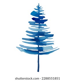 blue tree with style hand drawn digital painting illustration