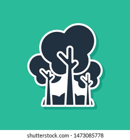 Blue Trees icon isolated on green background. Forest symbol.  Vector Illustration