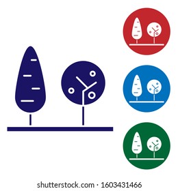 Blue Trees icon isolated on white background. Forest symbol. Set color icons in circle buttons. Vector Illustration
