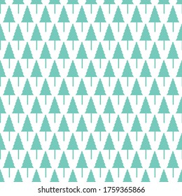 blue trees with white background seamless repeat pattern