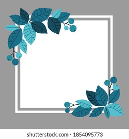 Blue trends leaves and berries elements template. Hand-drawn vector illustrations art for poster, card or background