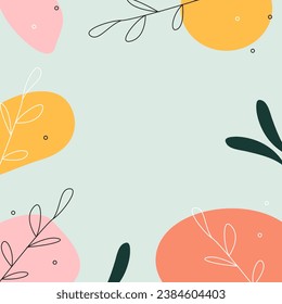 Blue trendy abstract square art templates with leaf and colorful geometric elements. Vector background for social media posts, mobile apps, banners design.