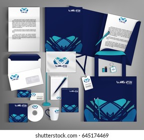 Blue trendy corporate identity template design with an element of decorative. Modern abstract business set stationery. 