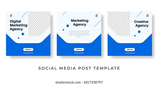 Blue trendy social media post template for Digital Marketing, Corporate business, Marketing Professional, Agency. Geometric design banner, web, advertising, background.