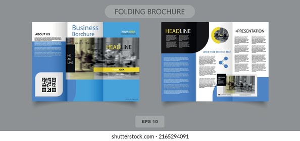 Blue tri fold business brochure. This template is the best as a business presentation, used in marketing and advertising, the annual report, flyer and banne