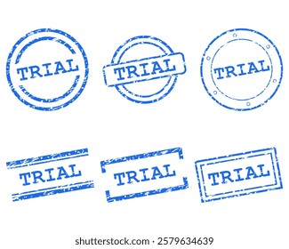 Blue trial stamps on white