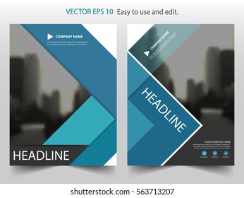 Blue triangle annual report brochure flyer design template vector, Leaflet cover presentation abstract flat background, layout in A4 size