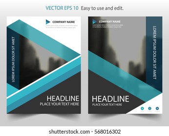 Blue triangle annual report brochure flyer design template vector, Leaflet cover presentation abstract flat background, layout in A4 size