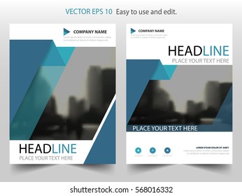 Blue triangle annual report brochure flyer design template vector, Leaflet cover presentation abstract flat background, layout in A4 size