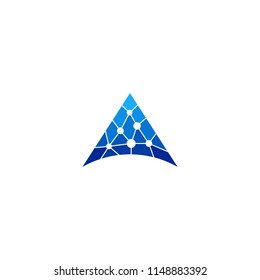 Blue Triangle Arrow with Circuit Network Blockchain Logo Design