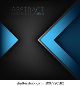Blue triangle background overlap layer with silver triangle arrow line and black space for background design