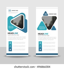 Blue Triangle Business Roll Up Banner flat design template ,Abstract Geometric banner template Vector illustration set,