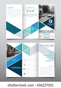Blue triangle business three fold brochure annual report flyer design template vector, Leaflet cover presentation abstract geometric background, layout in A4 size