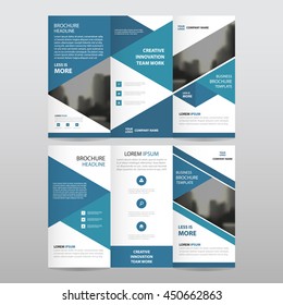 Blue triangle business trifold Leaflet Brochure Flyer report template vector minimal flat design set, abstract three fold roll up presentation layout templates a4 size