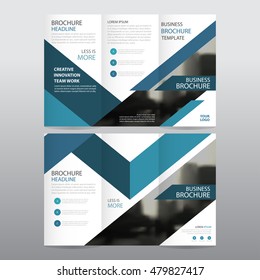 Blue triangle business trifold Leaflet Brochure Flyer report template vector minimal flat design set, abstract three fold presentation layout templates a4 size