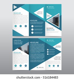 Blue triangle business trifold Leaflet Brochure Flyer report template vector minimal flat design set, abstract three fold presentation layout templates a4 size