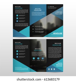 Blue triangle business trifold Leaflet Brochure Flyer report template vector minimal flat design set, abstract three fold presentation layout templates a4 size