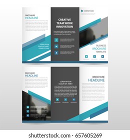 Blue triangle business trifold Leaflet Brochure Flyer report template vector minimal flat design set, abstract three fold presentation layout templates a4 size