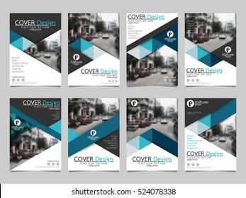 Blue triangle collection set cover business brochure vector design, Leaflet advertising abstract background, Modern poster magazine layout template, Annual report for presentation.