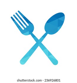 Blue triangle cutlery. Isolated background