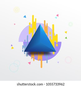 Blue triangle divided to three parts with space for text and colorful geometric various shapes texture background. Vector illustration template for business banners, flyers, invitation, posters, web.