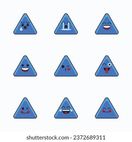 Blue triangle emoticons icon set. Emoji faces collection. Emoji flat style. Happy and sad emoji. Round cute lines - stock vector.