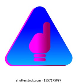 a blue triangle with a hand pointing icon,