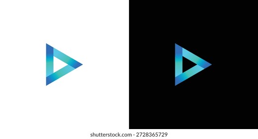 Blue triangle logo design with play button concept