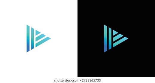 Blue triangle logo design with play button concept