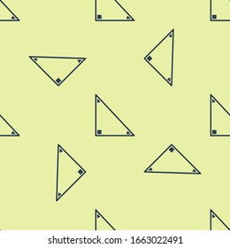 Blue Triangle math icon isolated seamless pattern on yellow background.  Vector Illustration
