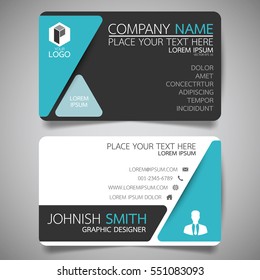 Blue triangle modern creative business card and name card,horizontal simple clean template vector design, layout in rectangle size.