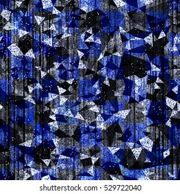 Blue triangle pattern whit sparkle. Abstract seamless background texture.