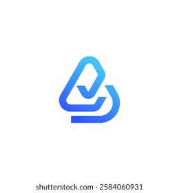 Blue Triangle Pyramid with a Checkmark and Letter A, Technology and Business Logo Design Vector