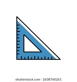 Blue triangle ruler on White Background with white detail