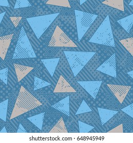Blue triangle seamless pattern with grunge effect (vector eps 10)