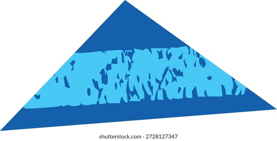 Silhueta azul do triângulo com traço do giz de cera. Forma de corte de papel. Textura de giz ou lápis de figuras geométricas rabiscadas. Doodle gráfico infantil. Ilustração de arte de vetor abstrato infantil isolada no branco