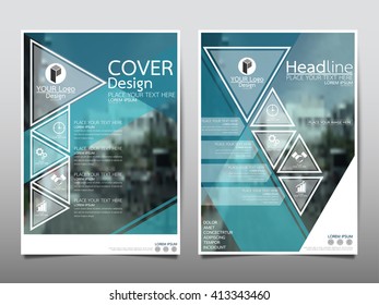 Blue triangle technology annual report brochure flyer design template vector, Leaflet cover presentation abstract flat background, layout in A4 size